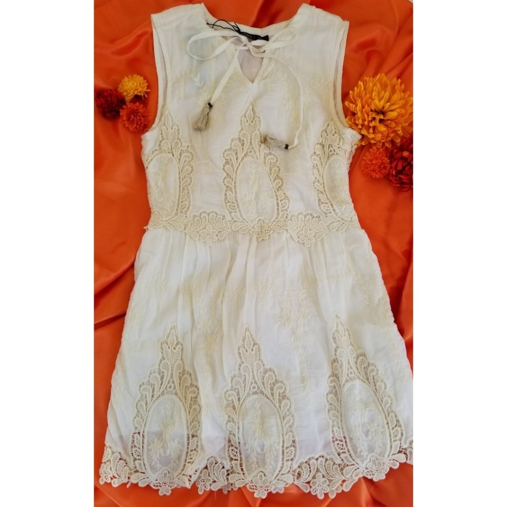 {Gypsy 05} Ivory Embroidered Flirty Mini Dress
